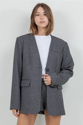 Woven Jacket Blazer w/ Detachable Wrap Around Belt